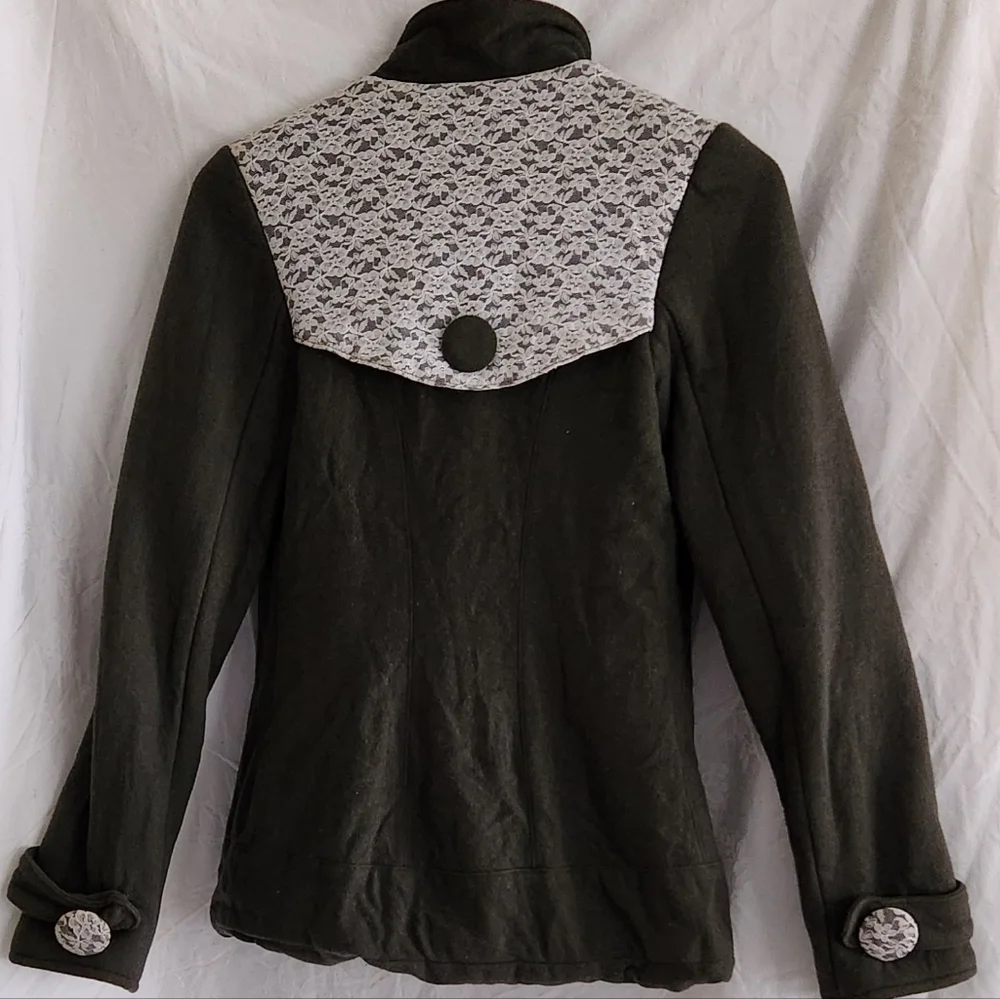 Nice Wool olive green jacket with lace inserts - Picture 2 of 7